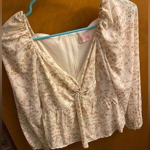 Floral Cream and Tan Blouse